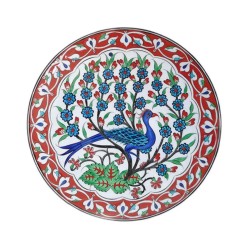 İznik Tabak - Tavuskuşu ve Turkuaz Çiçekler