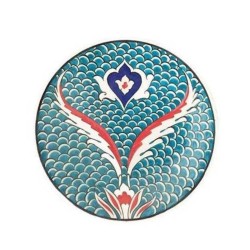 İznik Tabak- Turkuaz Balık Kuyruğu Desenli