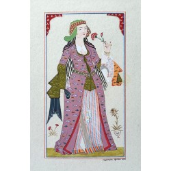 Karanfilli ve Mendilli Kadın - Tezhip